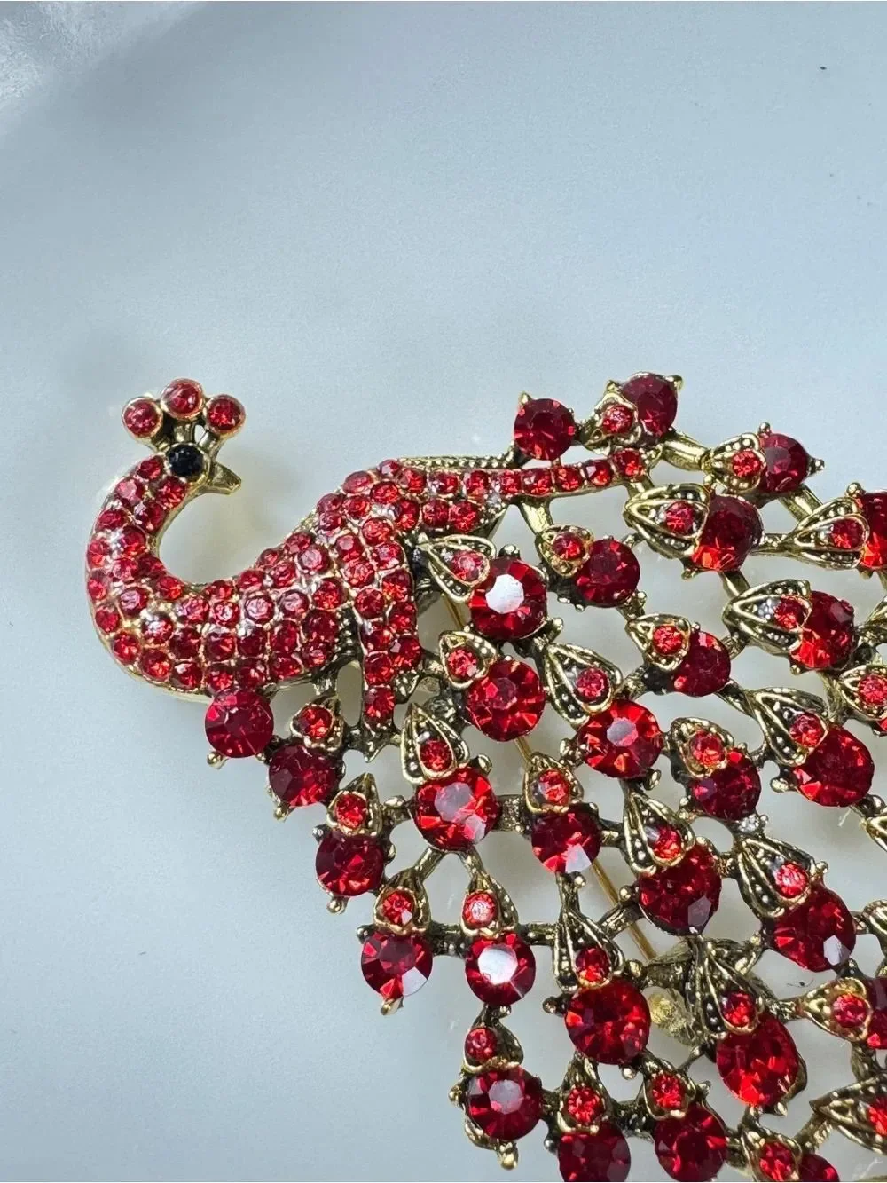 Red Crystal Peacock Brooch - Elegant Women's Jewelry